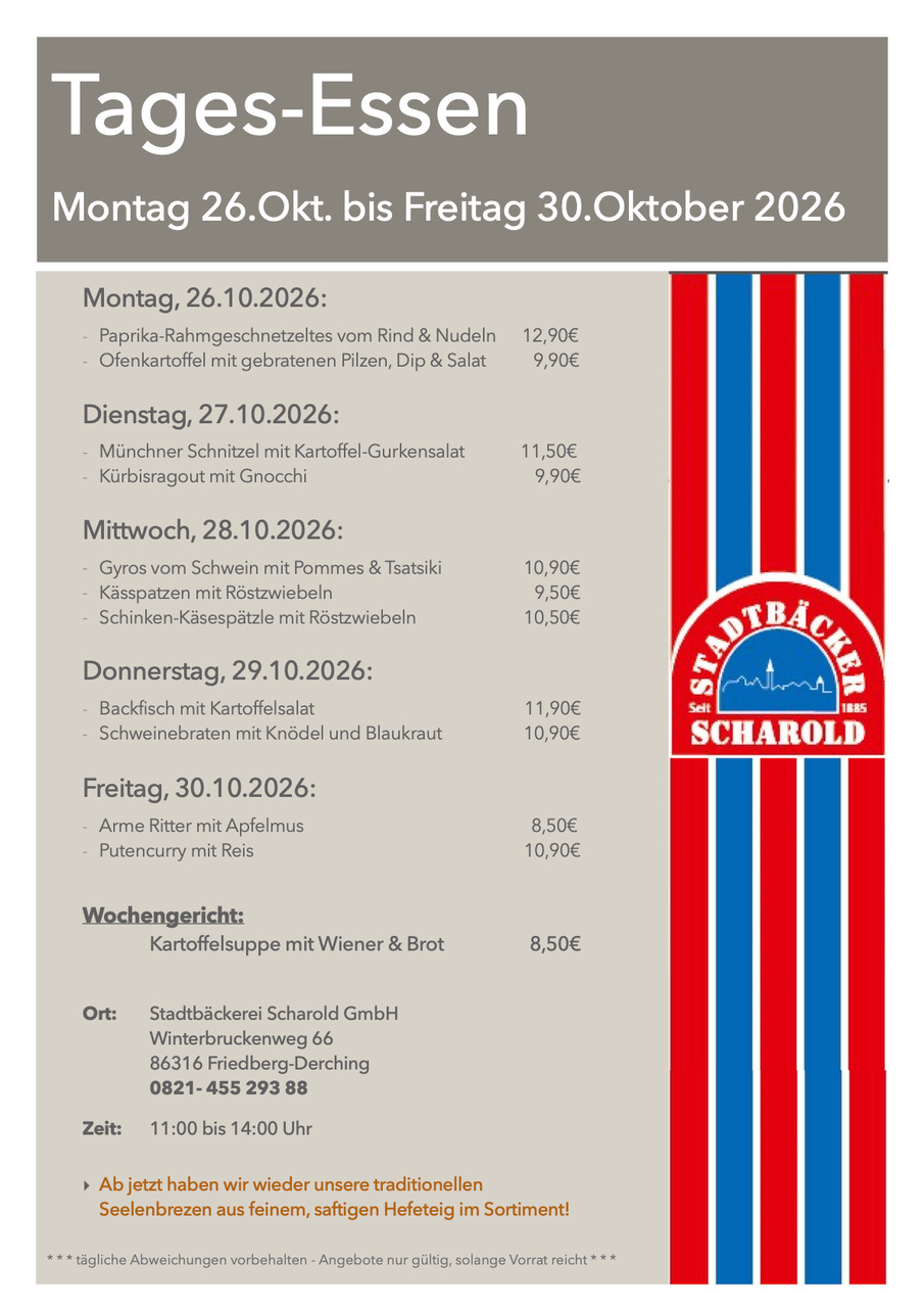 Tagesessen-Scharold-KW-44-2026 in DERCHING